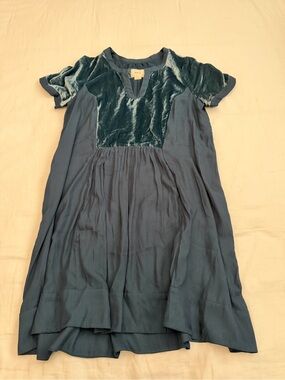 Maeve Teal Velvet Yoke Dress